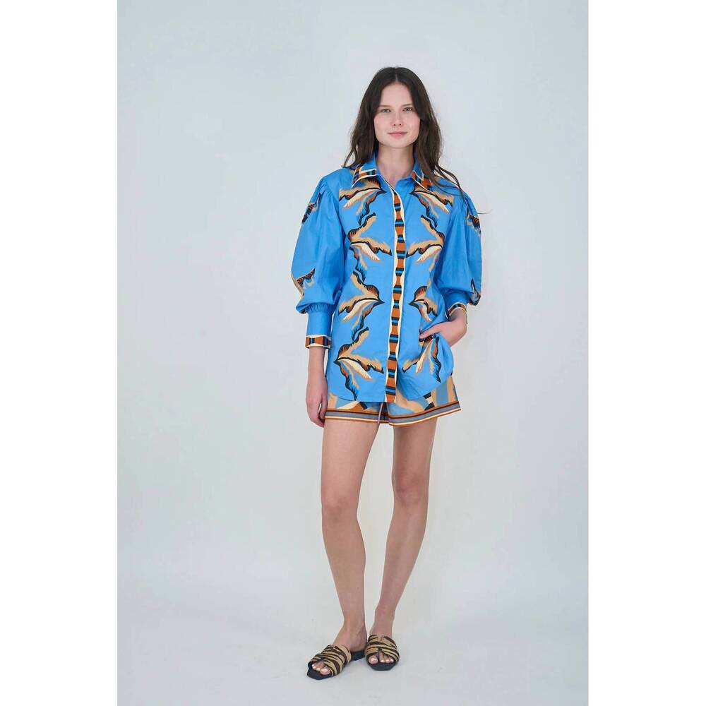 NEW LAS SUREÑAS bali tiger ocean shirt in blue